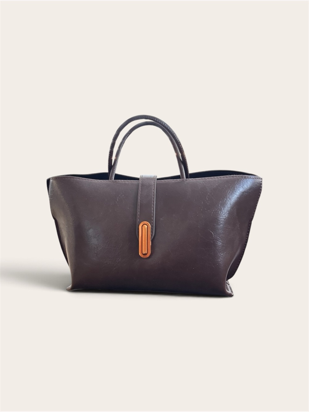 Classic Dark Brown Faux Leather Tote Handbag